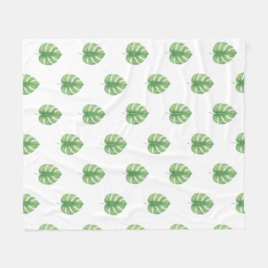 Monstera Leaf Green Design. Fleece Deken (Voorkant (Horizontaal))
