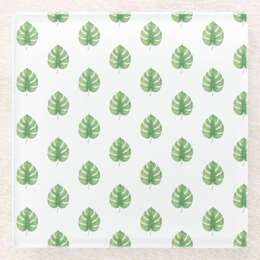 Monstera Leaf Green Design.  Glazen Onderzetter (Voorkant)