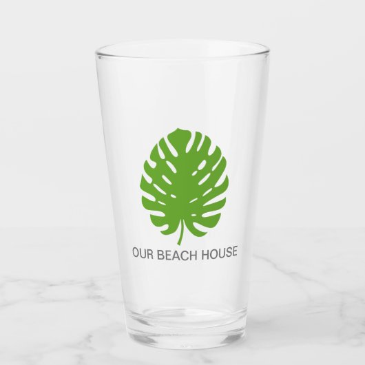 Monstera Leaf Green Navy Modern Party Glas (Voorkant)