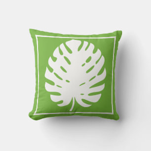 Monstera Leaf Green White Coastal Modern Kussen