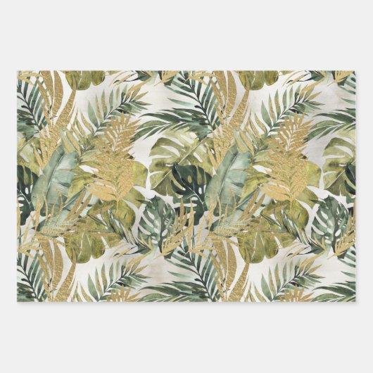 Monstera Leaf Majesty & Gold Tropical Palms Inpakpapier Vel (Voorkant 2)