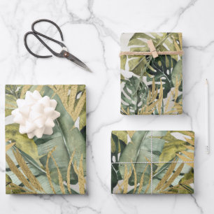 Monstera Leaf Majesty & Gold Tropical Palms Inpakpapier Vel