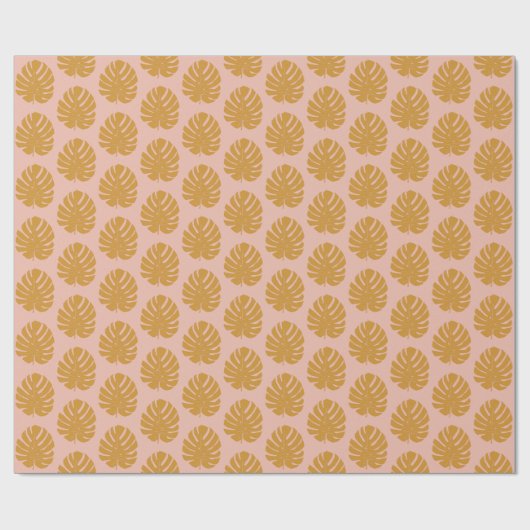 Monstera Leaf Natuur Tekening | Geel en Blush Cadeaupapier (Vlak)