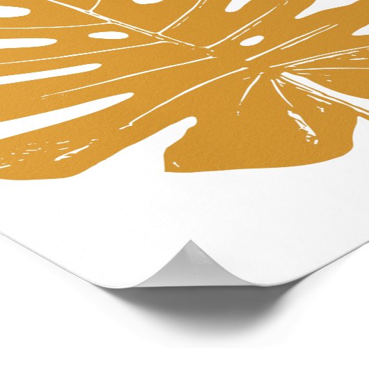 Monstera Leaf Natuur Tekening in mosterdgeel Poster (Hoek)