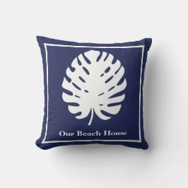 Monstera Leaf Navy Blue White Coastal personaliser Kussen