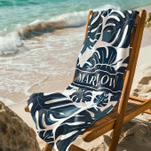 Monstera Leaf Navy & Witte Tropische Strandlaken