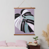 Monstera Leaf - Paars Groen Zwart Wit Hangend Wandkleed (Slaapkamer)