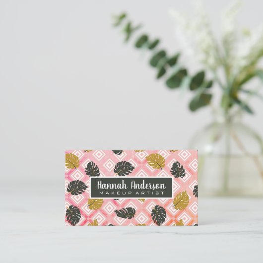 Monstera Leaf Pattern | Geometrisch | WATERVERF Afsprakenkaartje (Staand voorkant)