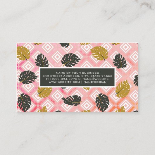 Monstera Leaf Pattern | Geometrisch | WATERVERF Afsprakenkaartje (Achterkant)