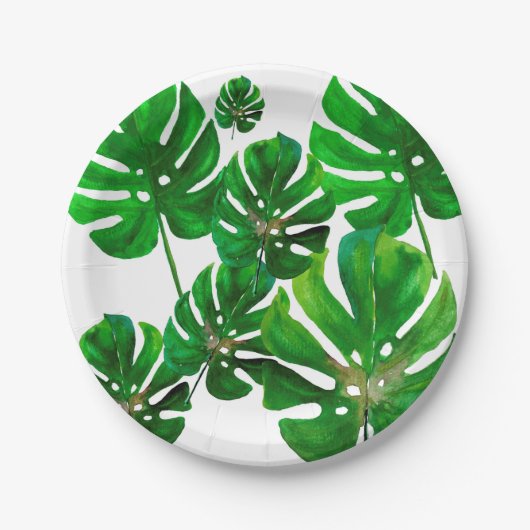 Monstera leaf pattern on paper party plate papieren bordje (Voorkant)