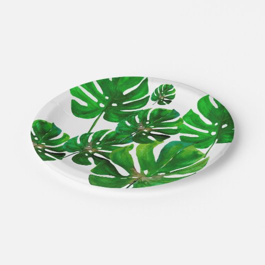 Monstera leaf pattern on paper party plate papieren bordje (Gekanteld)