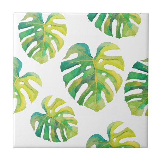 Monstera Leaf Pattern Tropical Green Summer Tegeltje (Voorkant)