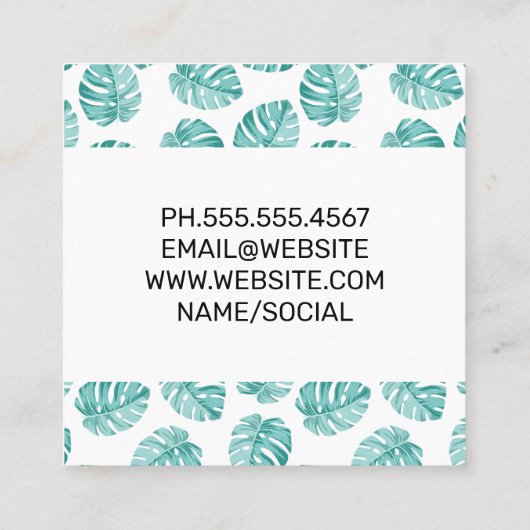 Monstera Leaf Pattern Vierkante Visitekaartje (Achterkant)
