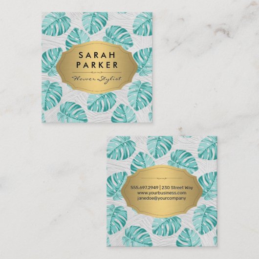 Monstera Leaf Pattern Vierkante Visitekaartje (Voorkant / Achterkant)