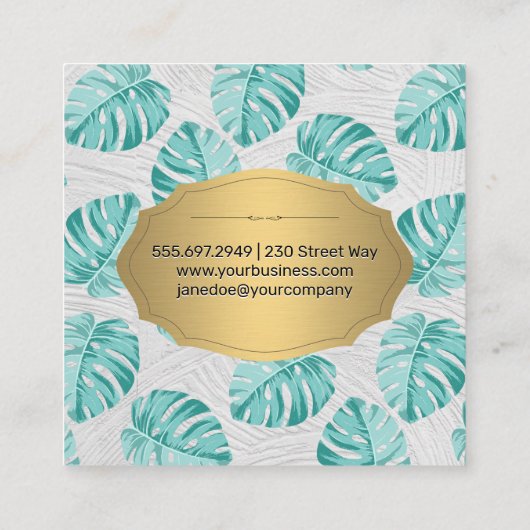 Monstera Leaf Pattern Vierkante Visitekaartje (Achterkant)