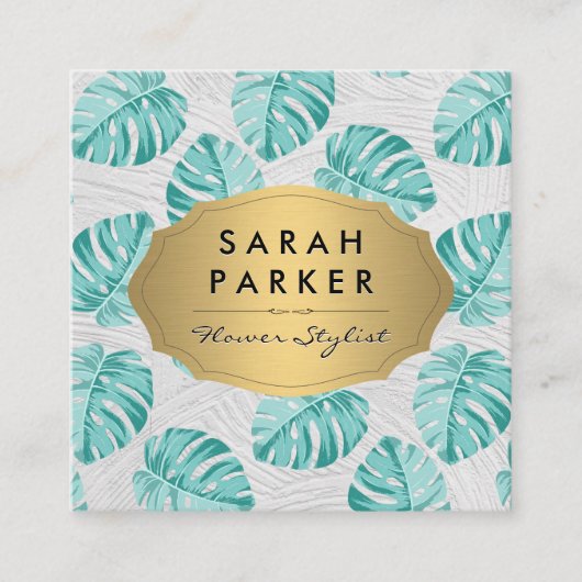 Monstera Leaf Pattern Vierkante Visitekaartje (Voorkant)
