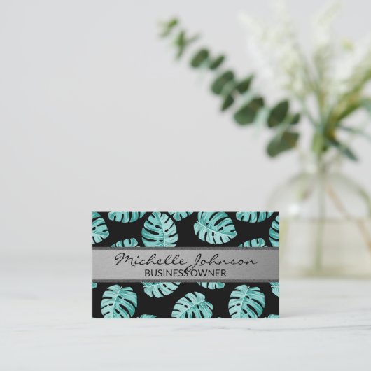 Monstera Leaf Pattern Visitekaartje (Staand voorkant)