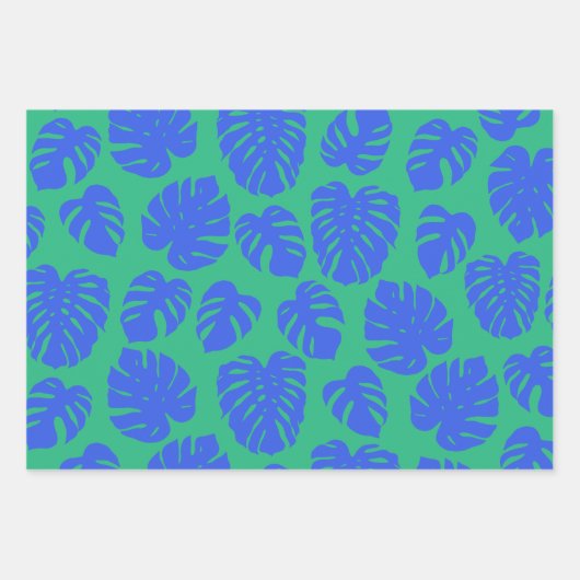 Monstera Leaf Plant Botanical in Blue en Green Inpakpapier Vel (Voorkant 3)