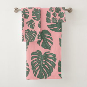 Monstera Leaf Plant Botanisch in Roze en Groen Bad Handdoek