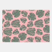 Monstera Leaf Plant Botanisch in Roze en Groen Inpakpapier Vel (Voorkant)