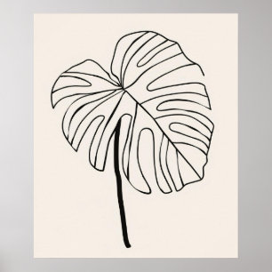 Monstera leaf plant minimalistische lijnkunst poster