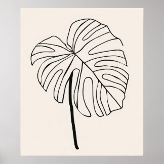Monstera leaf plant minimalistische lijnkunst poster