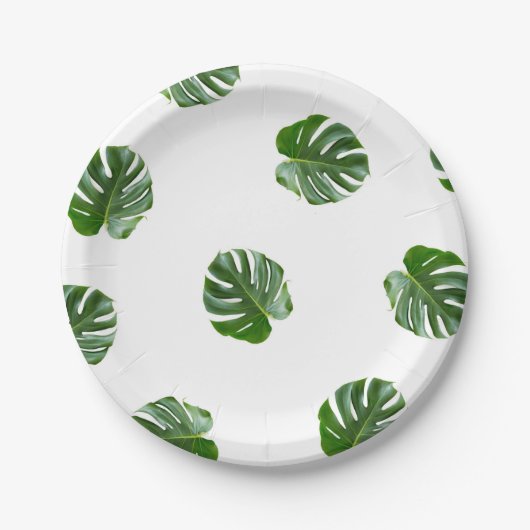 Monstera Leaf print tropisch papier Borden Papieren Bordje (Voorkant)