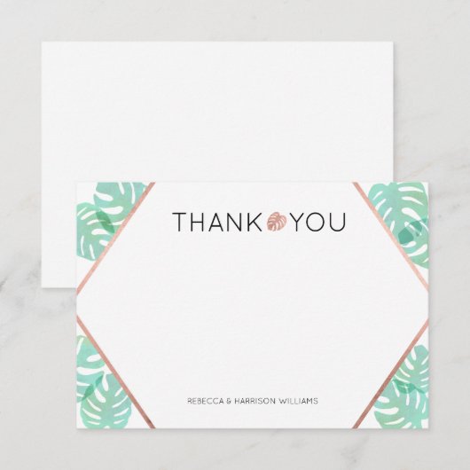 Monstera Leaf & Roos Gold Notitiekaartje (Voorkant / Achterkant)