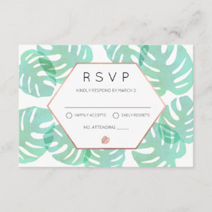 Monstera Leaf & Roos Gold RSVP Kaartje