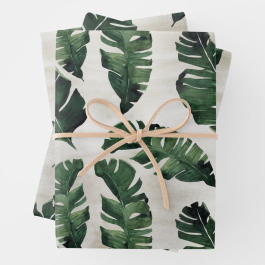 Monstera Leaf Tropical Palm Wrapping Paper Sheets (In situ)
