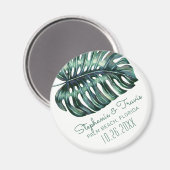Monstera Leaf Tropical Wedding Save the Date Magneet (Voorkant / Achterkant)