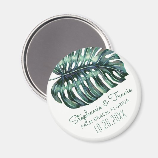 Monstera Leaf Tropical Wedding Save the Date Magneet (Voorkant / Achterkant)