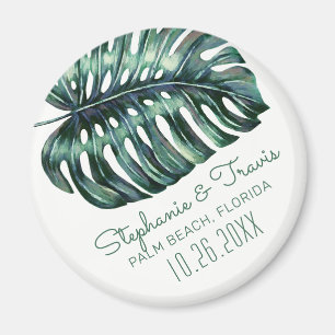 Monstera Leaf Tropical Wedding Save the Date Magneet