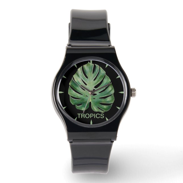 Monstera Leaf Tropics Horloge (Voorkant)