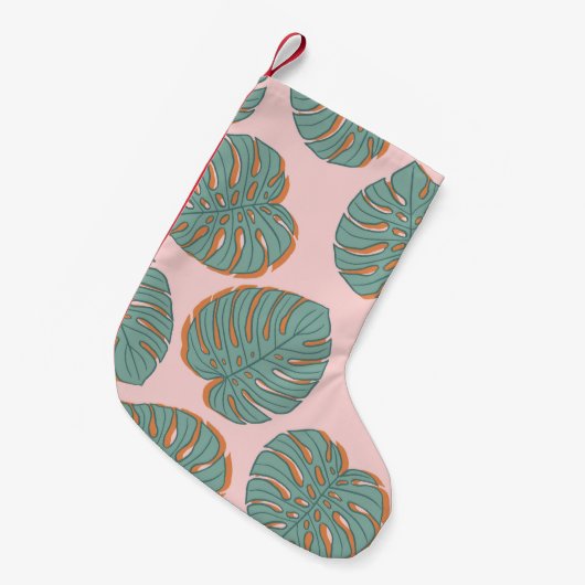Monstera Leaf: Tropisch  patroon Kleine Kerstsok (Voorkant (Hangend))