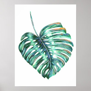 Monstera leaf tropische palm moderne waterverf poster
