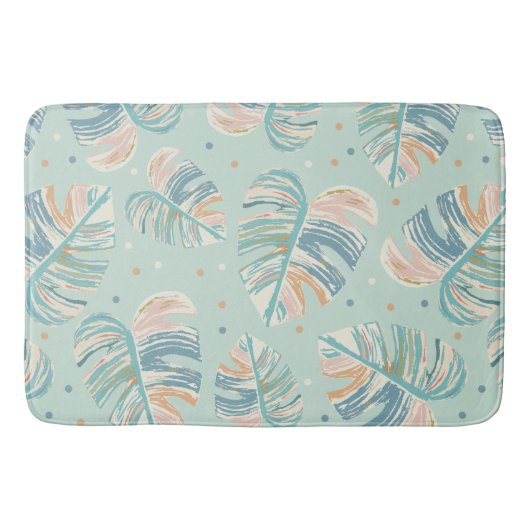 Monstera Leaf - Turquoise, Green, Coral, Mustard Badmat (Voorkant)