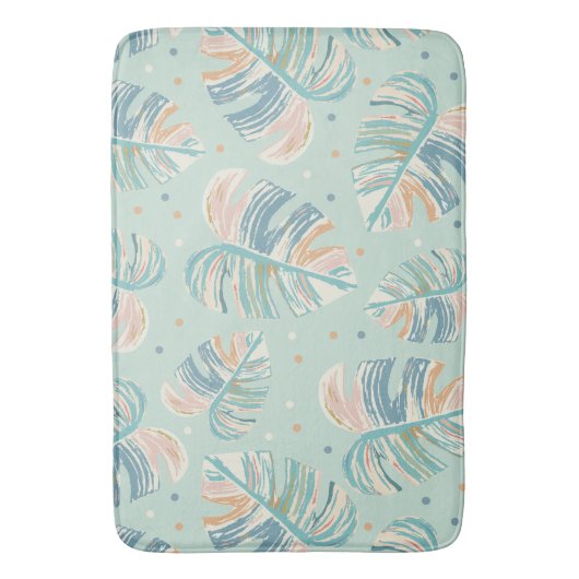 Monstera Leaf - Turquoise, Green, Coral, Mustard Badmat (Voorkant Verticaal)