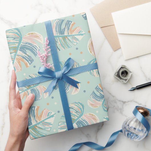 Monstera Leaf - Turquoise, Green, Coral, Mustard Cadeaupapier (Geschenken)