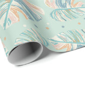 Monstera Leaf - Turquoise, Green, Coral, Mustard Cadeaupapier (Rol Hoek)