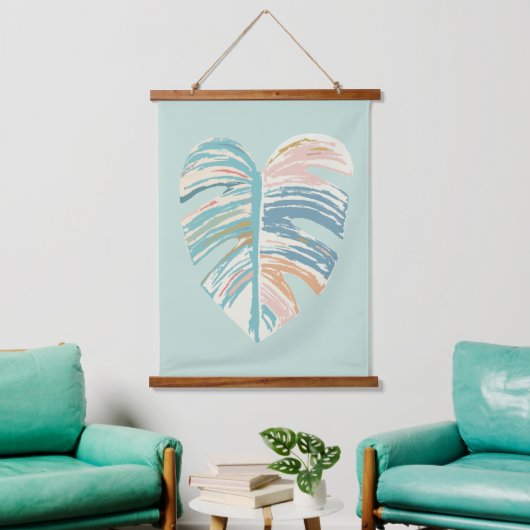 Monstera Leaf - Turquoise, Green, Coral, Mustard Hangend Wandkleed (Woonkamer)
