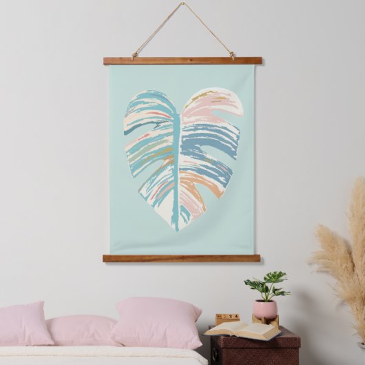 Monstera Leaf - Turquoise, Green, Coral, Mustard Hangend Wandkleed (Slaapkamer)