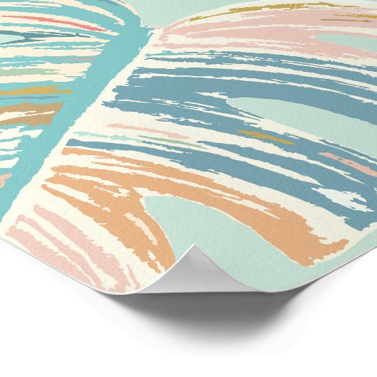 Monstera Leaf - Turquoise, Green, Coral, Mustard Poster (Hoek)