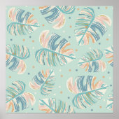 Monstera Leaf - Turquoise, Green, Coral, Mustard Poster (Voorkant)