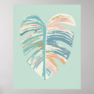 Monstera Leaf - Turquoise, Green, Coral, Mustard Poster