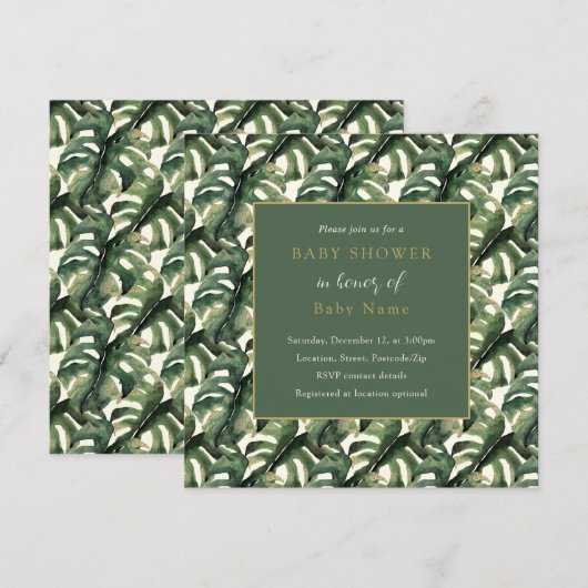 Monstera leaf unisex baby shower-uitnodiging kaart (Voorkant / Achterkant)
