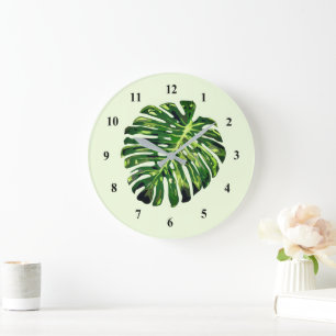 Monstera Leaf Wall Clock Green - Uw kleur Grote Klok
