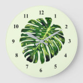 Monstera Leaf Wall Clock Green - Uw kleur Grote Klok (Voorkant)