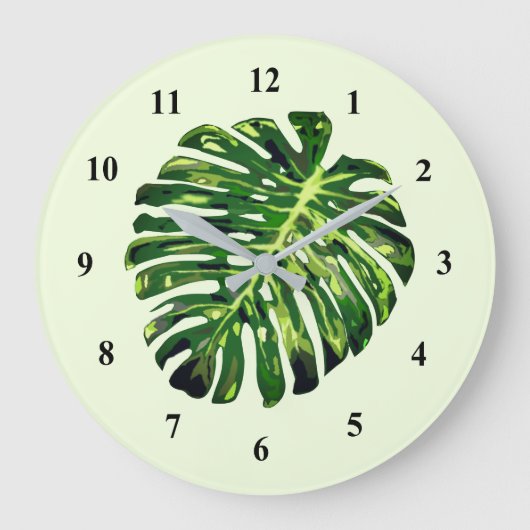 Monstera Leaf Wall Clock Green - Uw kleur Grote Klok (Voorkant)