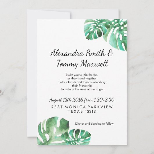 Monstera Leaf Wedding Invitation Kaart (Voorkant)